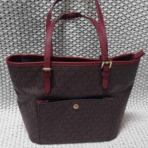 MICHAEL KORS BROWN MULBERRY JET SET MEDIUM SIGNATURE TOTE